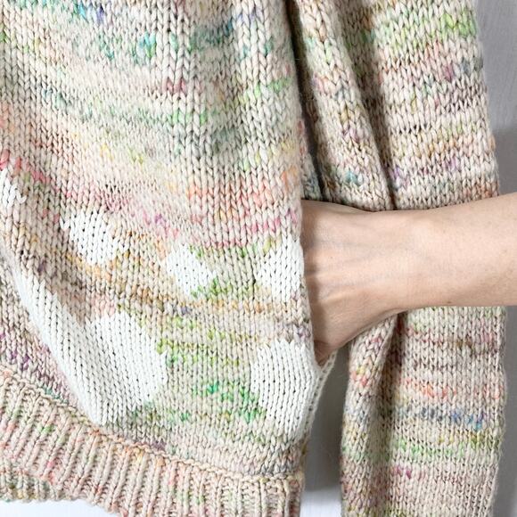 Nwot LOVESHACKFANCY Cardigan M Pink White-Hearts Gold-Snap-Up Wool Cotton Pocket - Picture 8 of 16